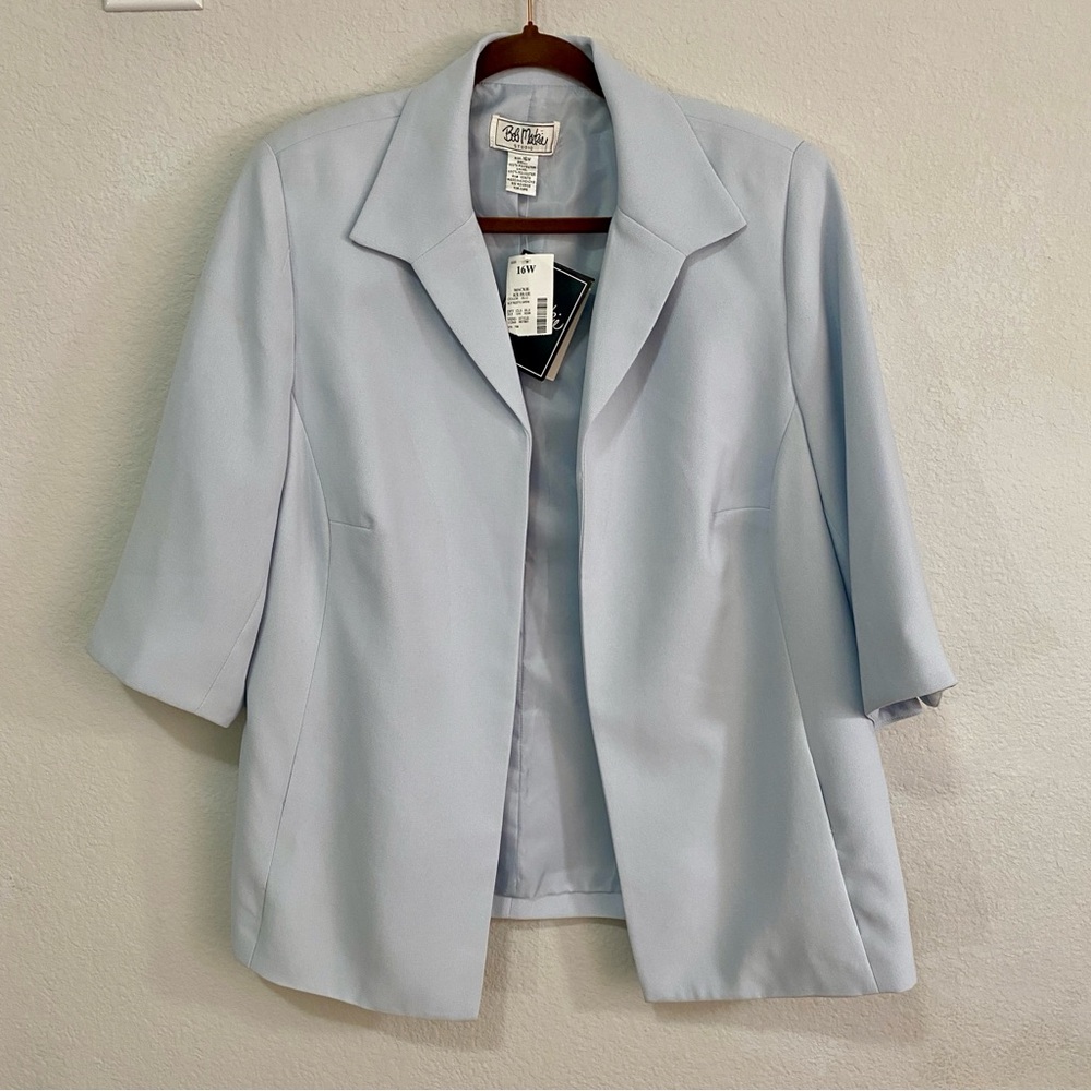 NWT Bob Mackie Studio Ice Blue 3/4 Sleeve Blazer Jacket Plus Size 16W